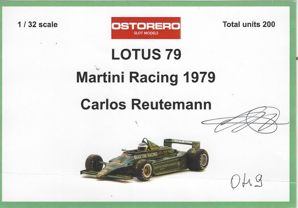 Slotcars66 Lotus 79 1/32 scale Ostotero slot car kit Martini Racing #2 1979 Carlos  Reuteman 